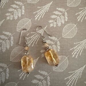 Natural Citrine Drop Earrings | Sterling Silver Hooks | Golden Yellow Gemstone